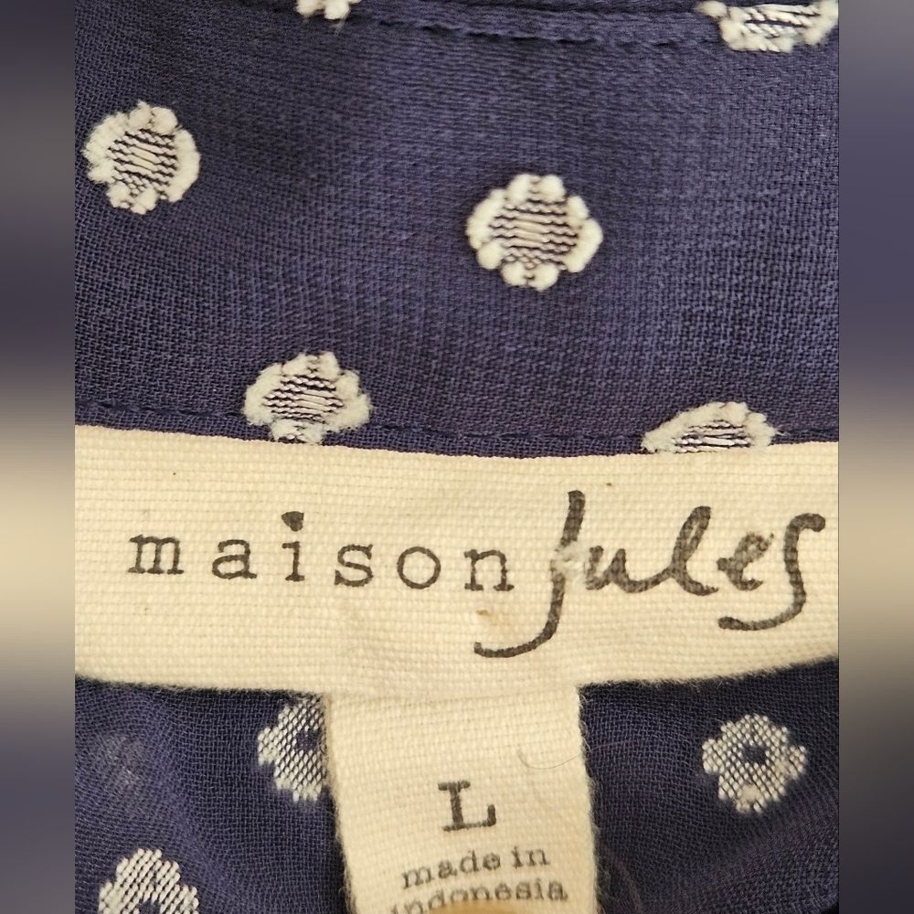 Maison Jules Navy Blue Floral Chiffon Sheer Dress w/Striped Lining-Size Large - Picture 6 of 6